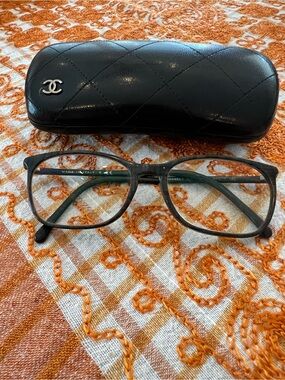 CHANEL Black and Gray Optical Glasses with Quilted Case